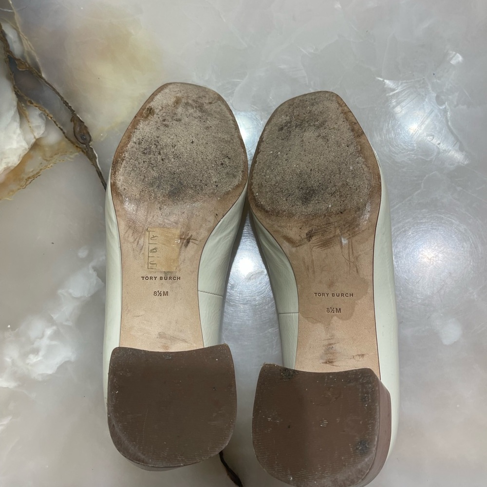 Tory Burch Jessa Goatskin Patent Leather Pump Heel Ivory Mint - Picture 15 of 15